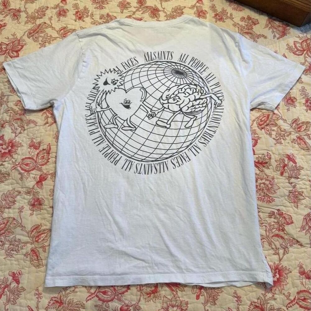 New Allsaints Designer Men's Graphic White Tee Shirt